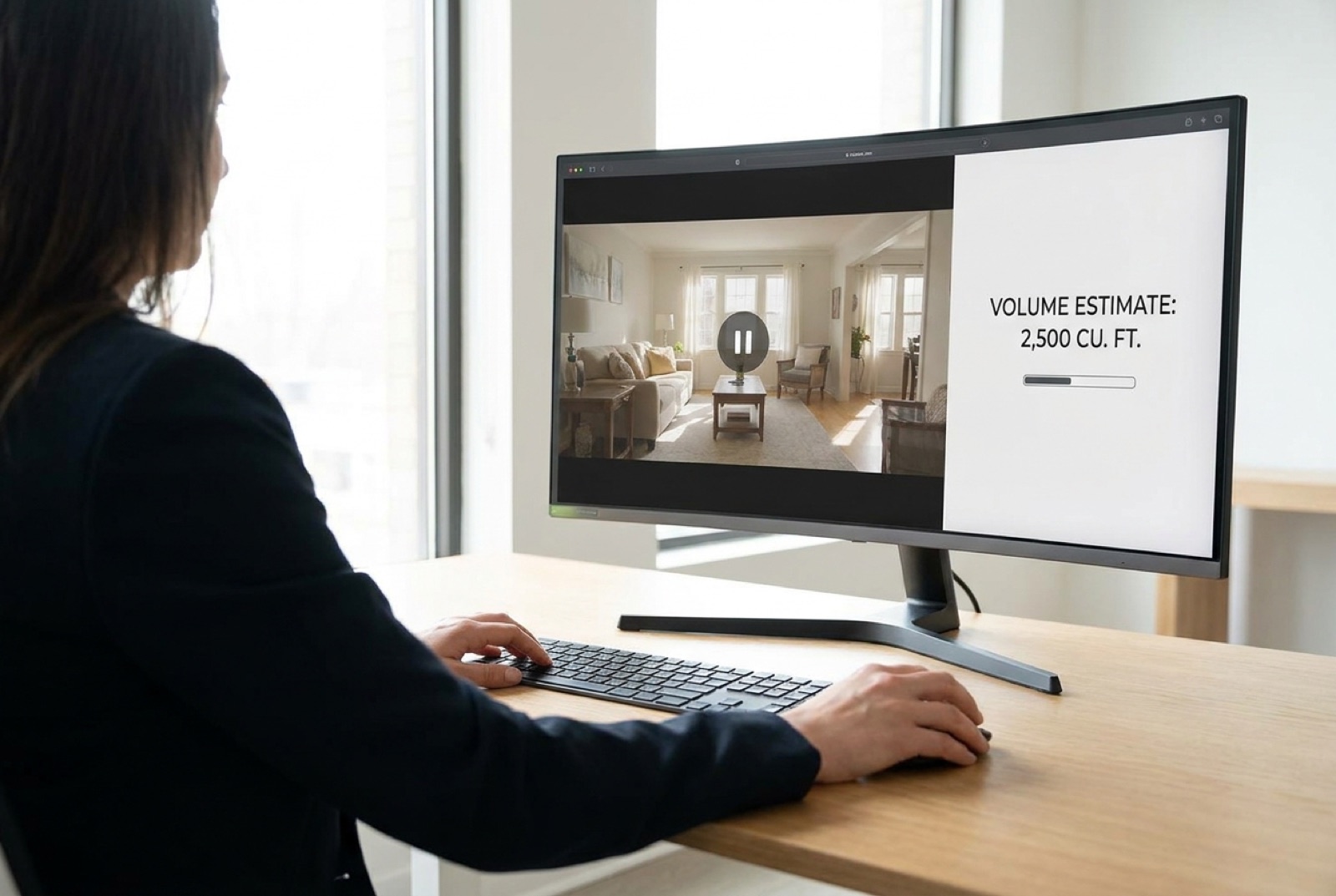 A planner reviews the home video and calculates the moving volume